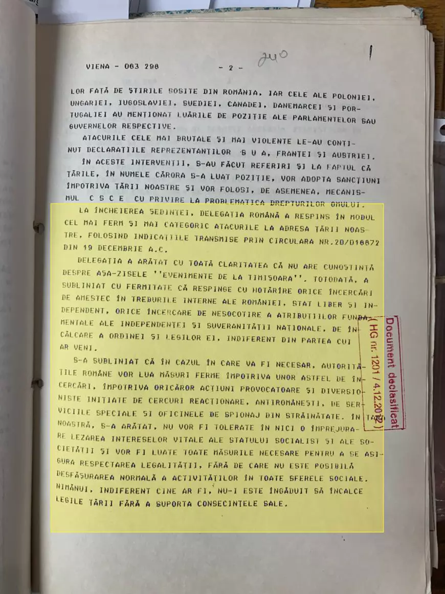 Documentele MAE român arată că Meleșcanu a mințit și în 1989, și acum. În fața diplomaților străini, el numea crimele de la Timișoara ”zvonuri colportate în scopuri dușmănoase”