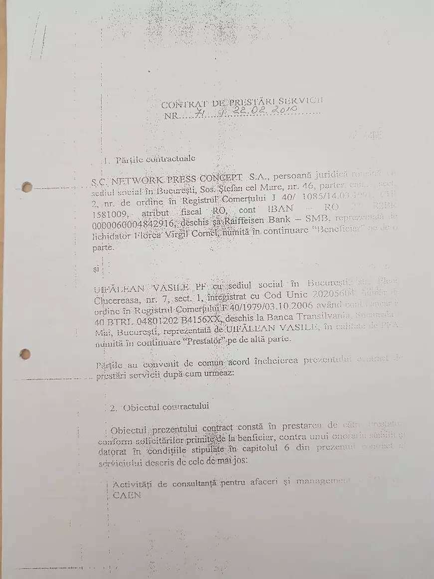 Contractul de prestări servicii și consultanță pentru Vasile Uifalean, fost administrator special al Rodipet vreme de 8 ani