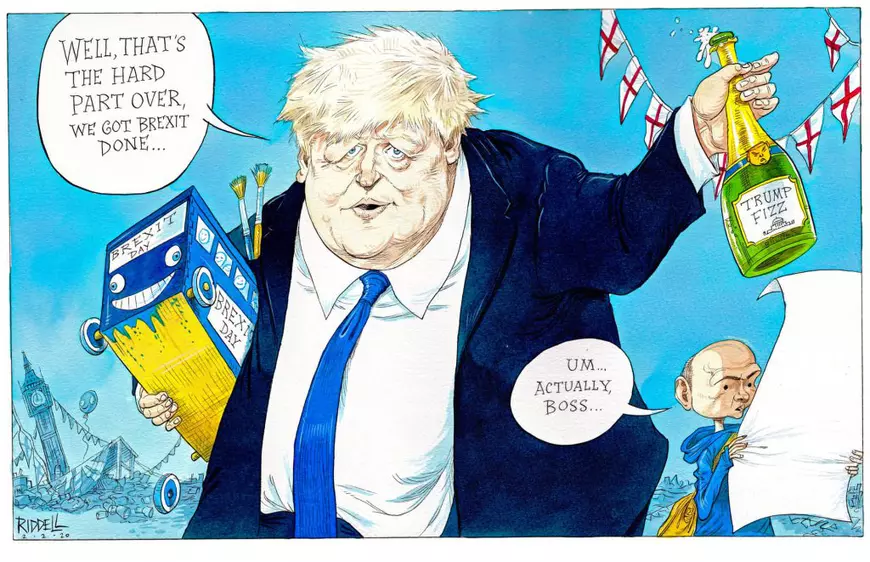 „2 februarie”, caricatură a lui Boris Johnson și consilierul său personal