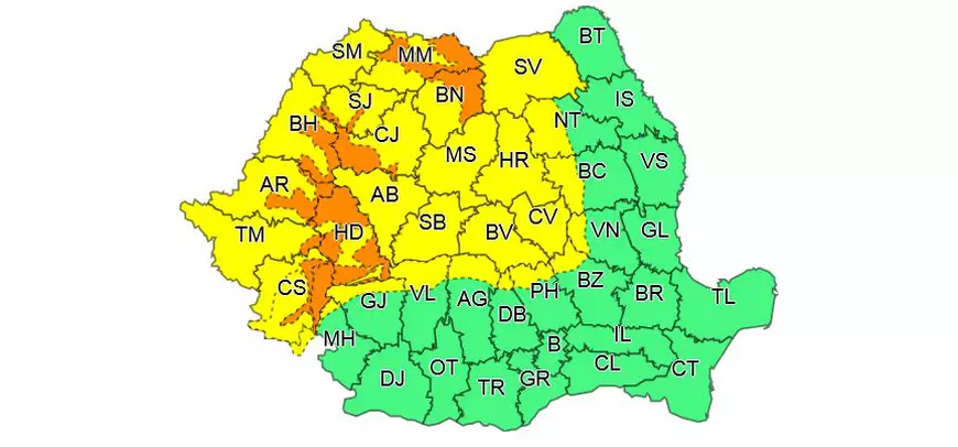 Alertă meteo: Ploi și ninsori abundente! Nouă județe, sub cod portocaliu. Harta zonelor vizate