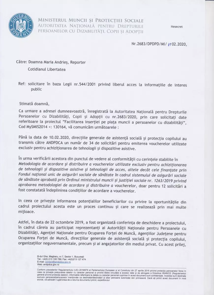 Programul de 7.000 de vouchere pentru persoanele cu dizabilităţi, la patru luni de la start: 34 de cereri în toată ţara, doar 12 aprobate