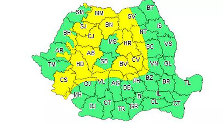 Cod galben de ploi și vânt în 27 de județe. Care sunt zonele vizate