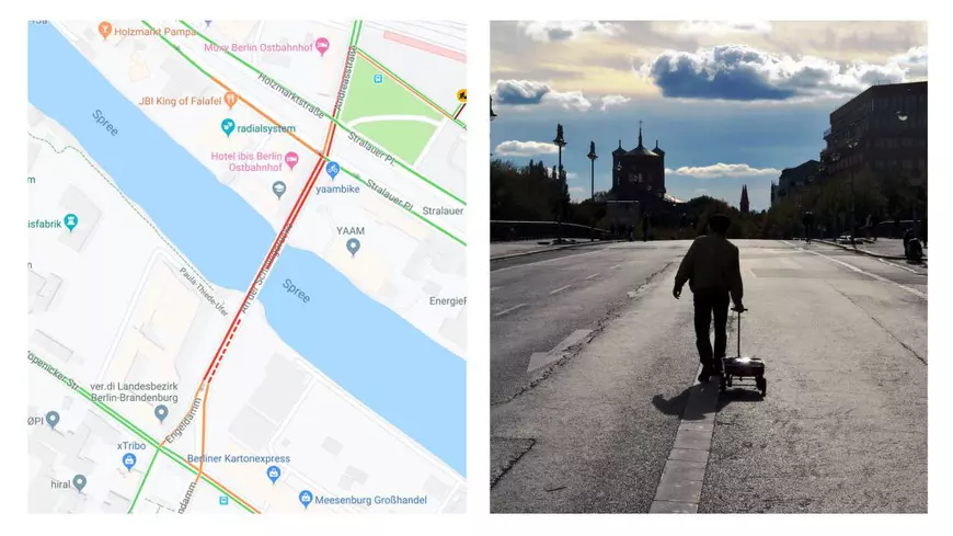 Un artist a dat peste cap Google Maps după ce s-a plimbat prin Berlin cu un cărucior cu 99 de telefoane mobile