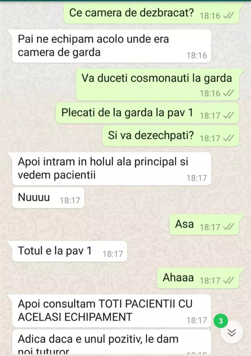 Discuții între medici din interiorul spitalului Balș, unde e bărbatul cu coronavirus: ”Consultăm TOȚI PACIENȚII CU ACELAȘI ECHIPAMENT. Dacă unul e pozitiv, le dăm tuturor”!