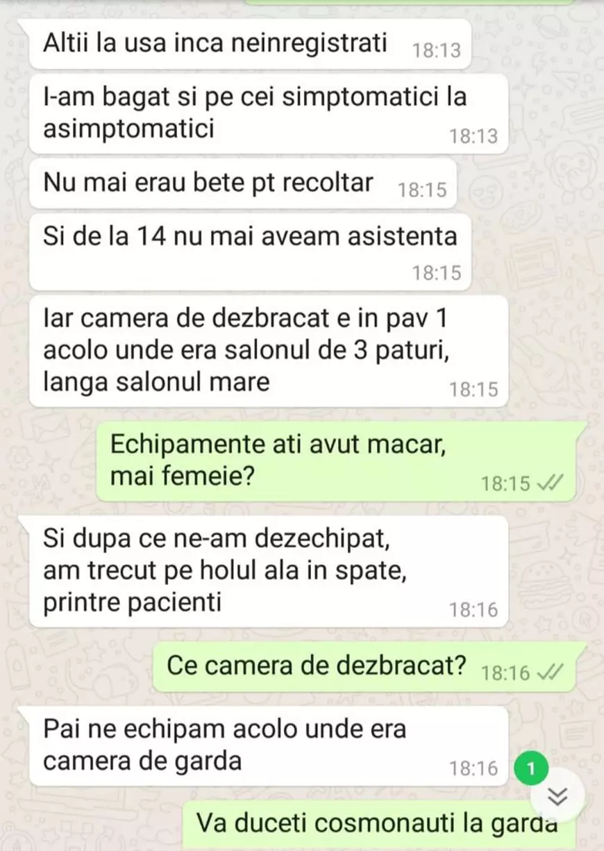 Discuții între medici din interiorul spitalului Balș, unde e bărbatul cu coronavirus: ”Consultăm TOȚI PACIENȚII CU ACELAȘI ECHIPAMENT. Dacă unul e pozitiv, le dăm tuturor”!