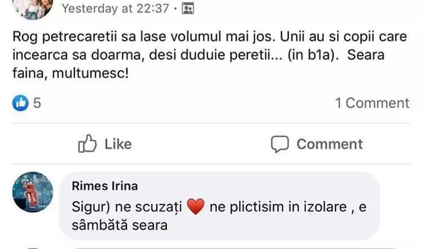 Irina Rimes și-a deranjat vecinii. Artista a primit reclamații din cauza gălăgiei. „Ne plictisim în izolare”