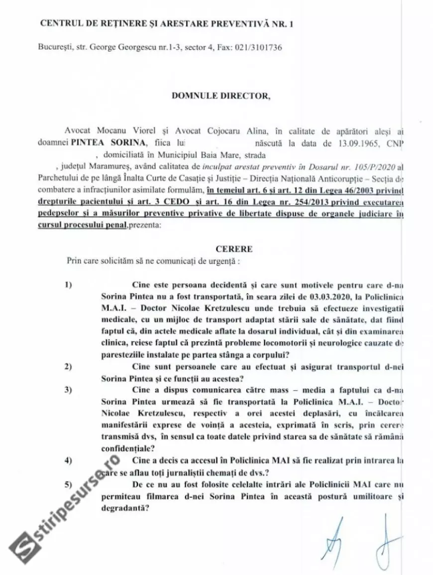 Avocaţii Sorinei Pintea cer explicaţii după ce fostul ministru al Sănătății a fost dus în cătuşe la spital