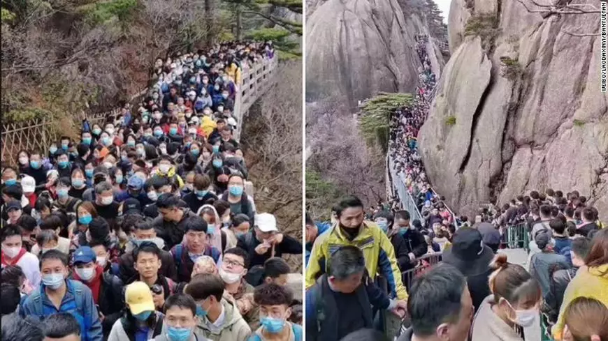 China s-a umplut de turiști, deși experții avertizează: “E periculos”. 20.000 de oameni s-au înghesuit într-un parc natural