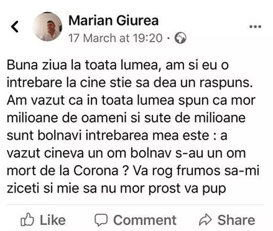 Şoferul de TIR care întreba pe Facebook dacă a văzut cineva un mort de coronavirus a murit din cauza virusului ucigaş