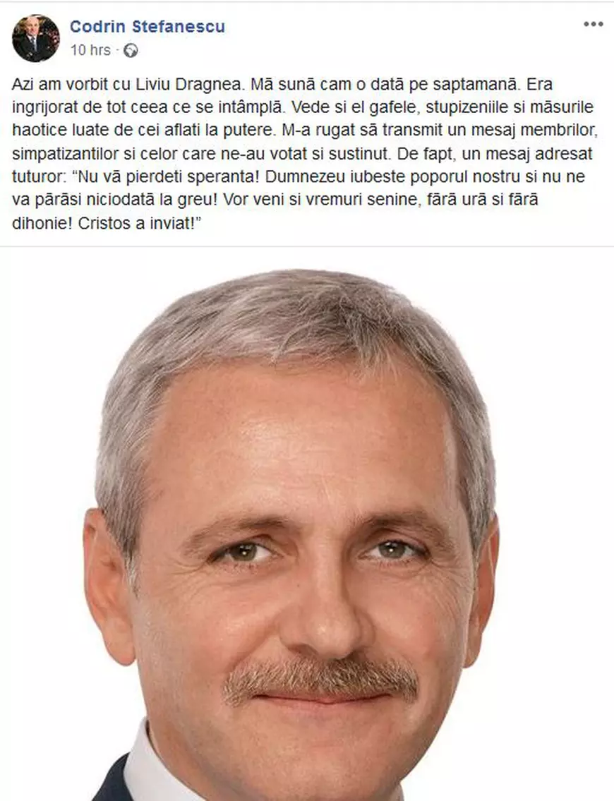Mesajul lui Liviu Dragnea, din închisoare: "Nu vă pierdeţi speranţa. Vor veni şi vremuri senine, fără ură şi fără dihonie!"