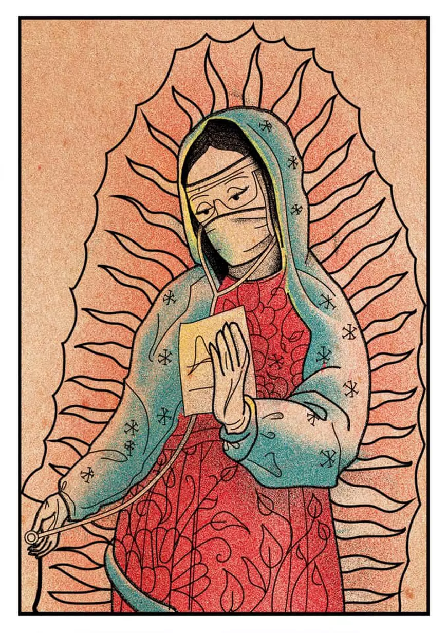 Reinterpretare a icoanei Sfintei Fecioare de Guadalupe, din religia catolică. Ilustrație de Wanda Hutira. Foto: Cătălin Dobre, executive creative director McCann / Facebook