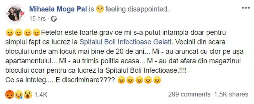 O asistentă medicală din Galați spune că vecinii i-au aruncat clor pe ușă. Reacția poliției