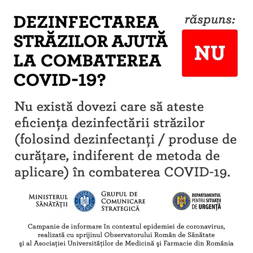 Primăriile din România spală pe jos cu un biocid nerecomandat de Organizaţia Mondială a Sănătăţii, care omoară bacterii, dar nu virusuri