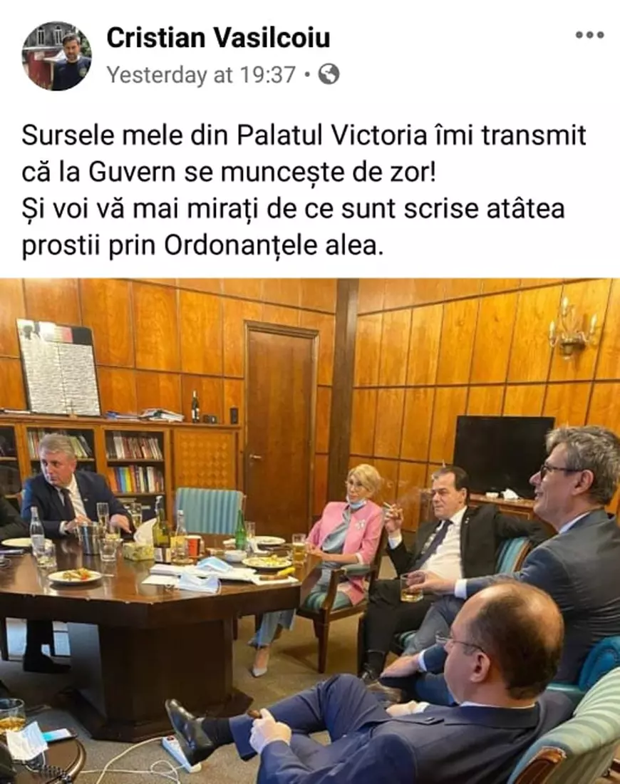 SURSE: Deputatul Ben Oni Ardelean, suspectat că ar fi făcut fotografia cu Orban şi miniştrii, petrecând la Palatul Victoria. Cine se mai afla în birou