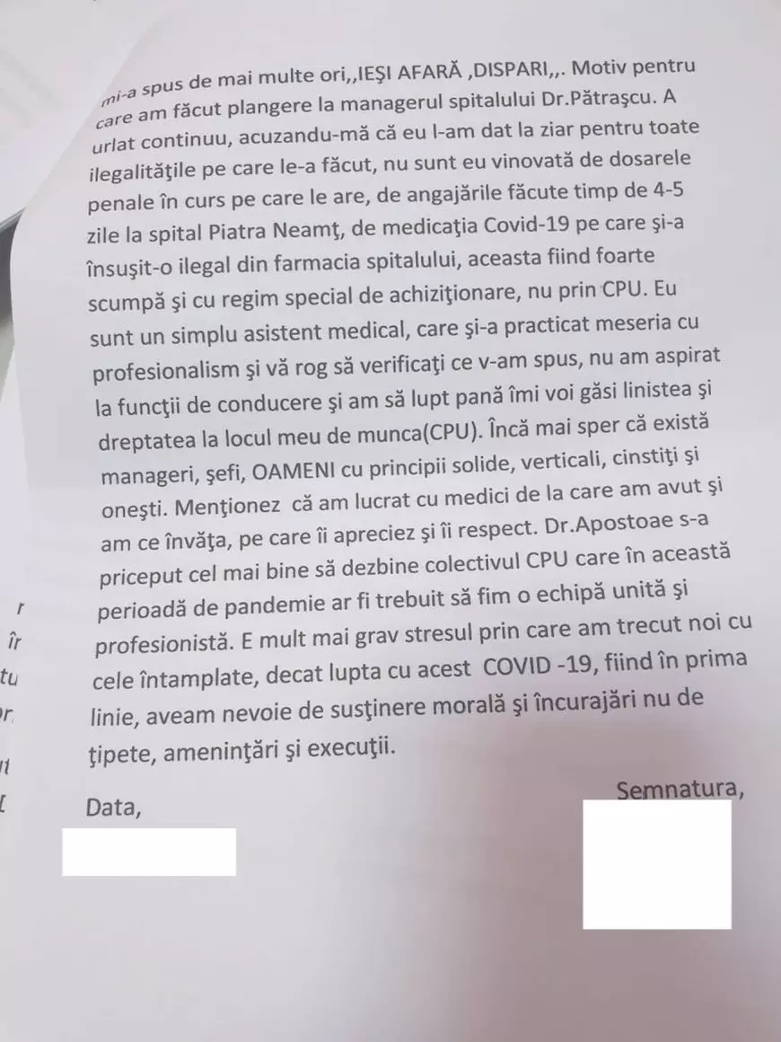 Efectele politizării | “Oamenii lui îi spun «Împăratul». Ne teroriza”. Alt cadru medical reacționează în cazul managerului de spital acuzat de avansuri sexuale