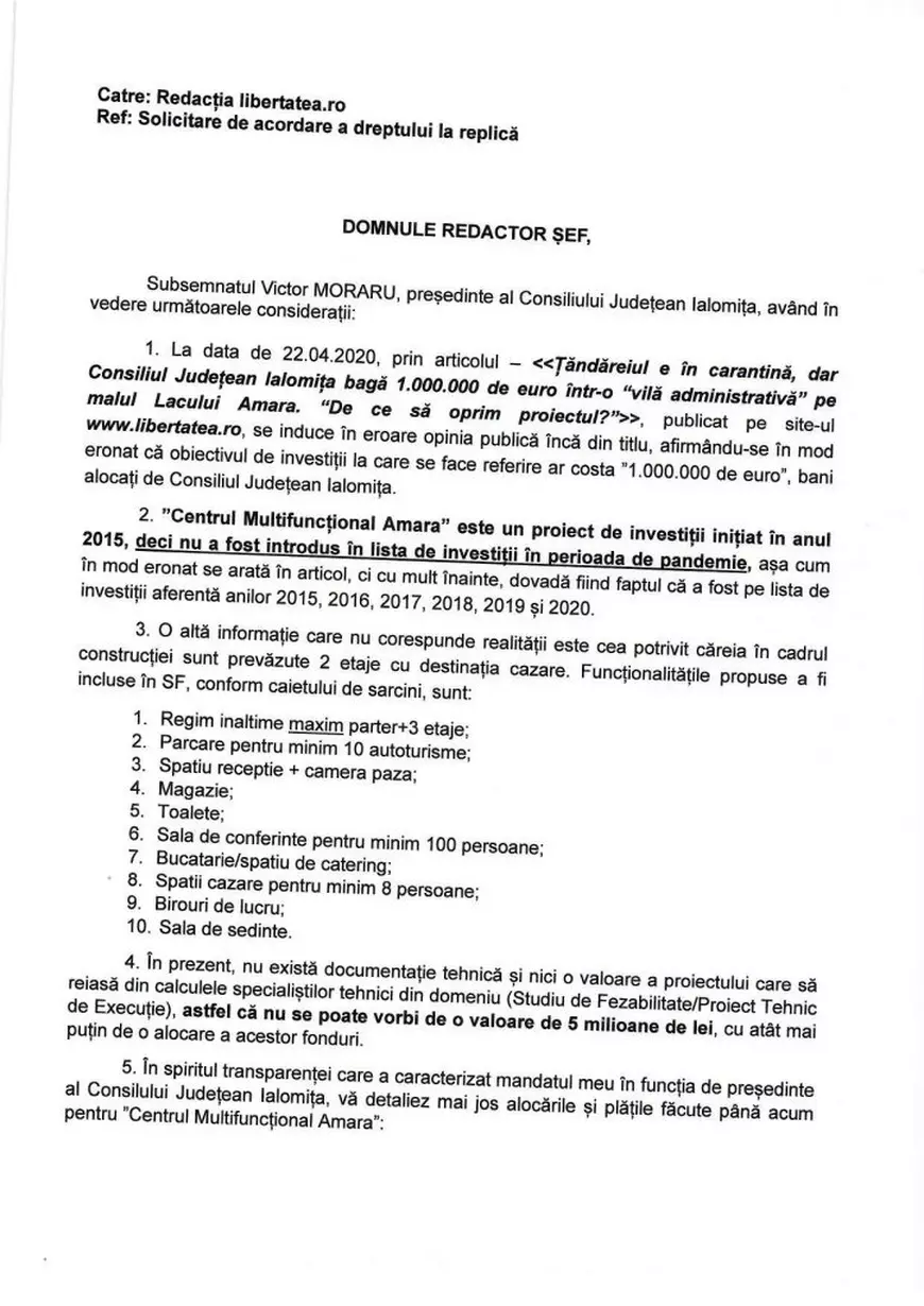 Președintele CJ Ialomița spune că nu știe cât va costa Centrul Multifuncțional Amara, deși tot el afirmase că “valoarea estimată este de 5.000.000 de lei”