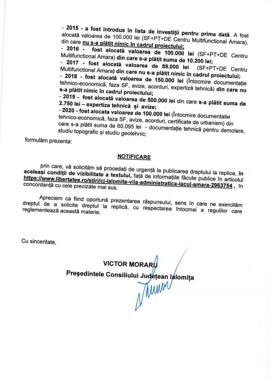 Președintele CJ Ialomița spune că nu știe cât va costa Centrul Multifuncțional Amara, deși tot el afirmase că “valoarea estimată este de 5.000.000 de lei”