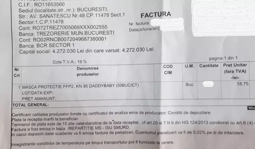 Unifarm a dat spitalelor măști chinezești pentru medici produse de o firmă de pamperși, marcate ca periculoase de Protecția Consumatorilor, după o alertă din Belgia