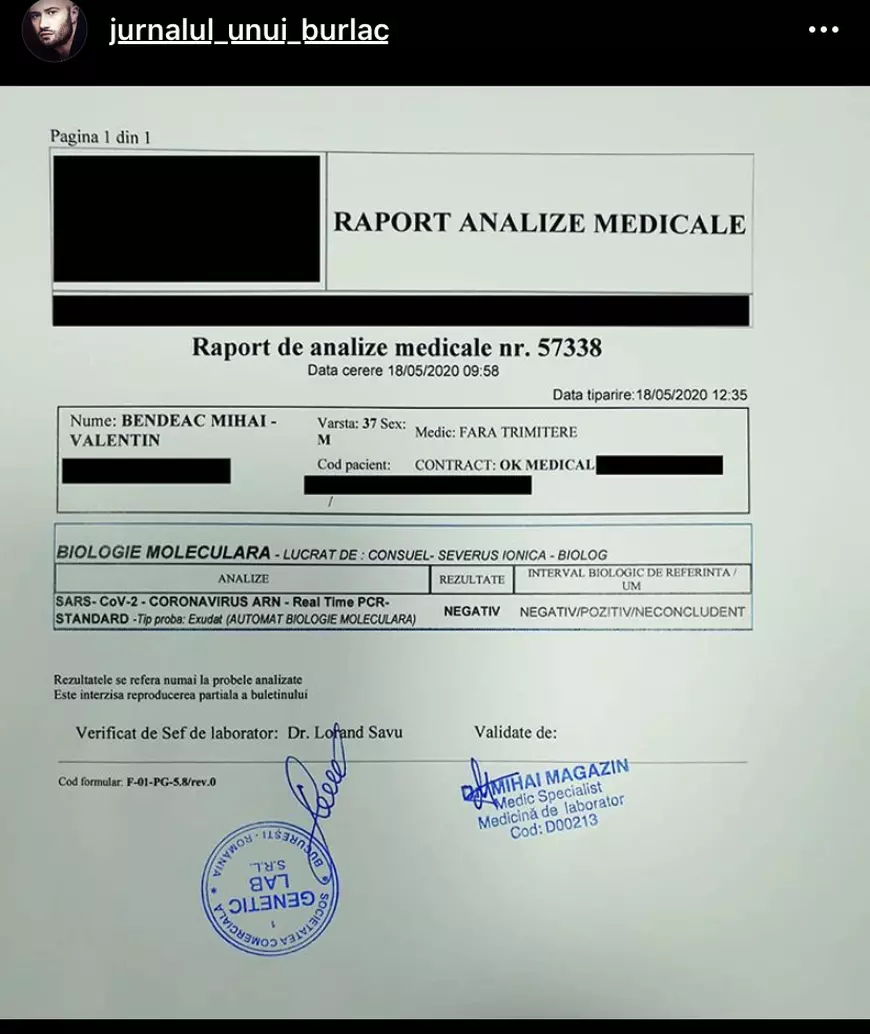 Mihai Bendeac s-a filmat în timp ce își face un test pentru anticorpi COVID-19, după ce a susținut că a fost infectat