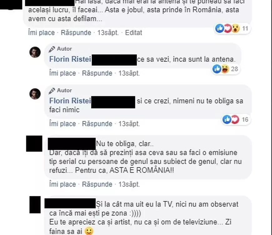 Florin Ristei a răbufnit, după ce a fost scos din grila Antena 1. Artistul prezenta alături de Diana Munteanu, emisiunea Prietenii de la 11