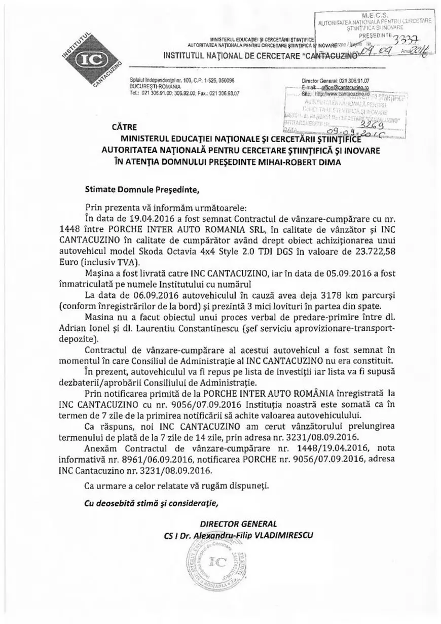 DOCUMENTE | Când era director la institutul falimentar „Cantacuzino”, șeful Unifarm și-a luat 4X4 pe bani publici