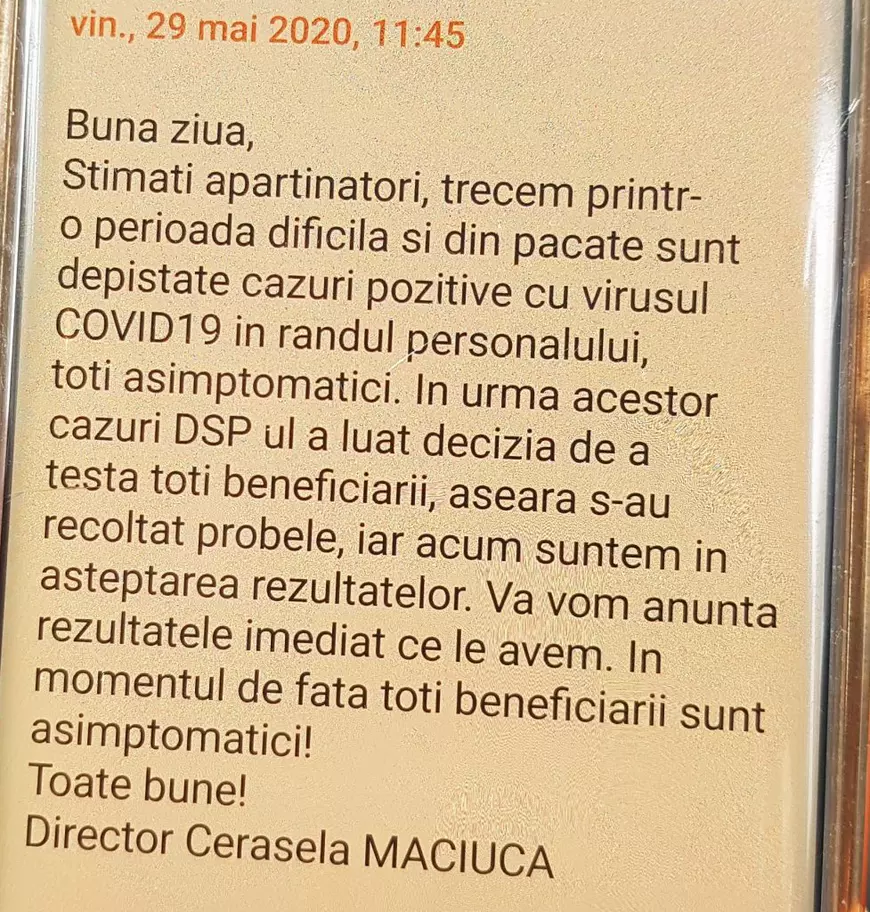 Primăria Capitalei confirmă că 12 angajați de la Căminul de bătrâni N. Cajal au fost depistați cu COVID-19, dar au ieșit negativ la a doua testare. Rudele au fost informate abia la trei zile după confirmarea primelor cazuri