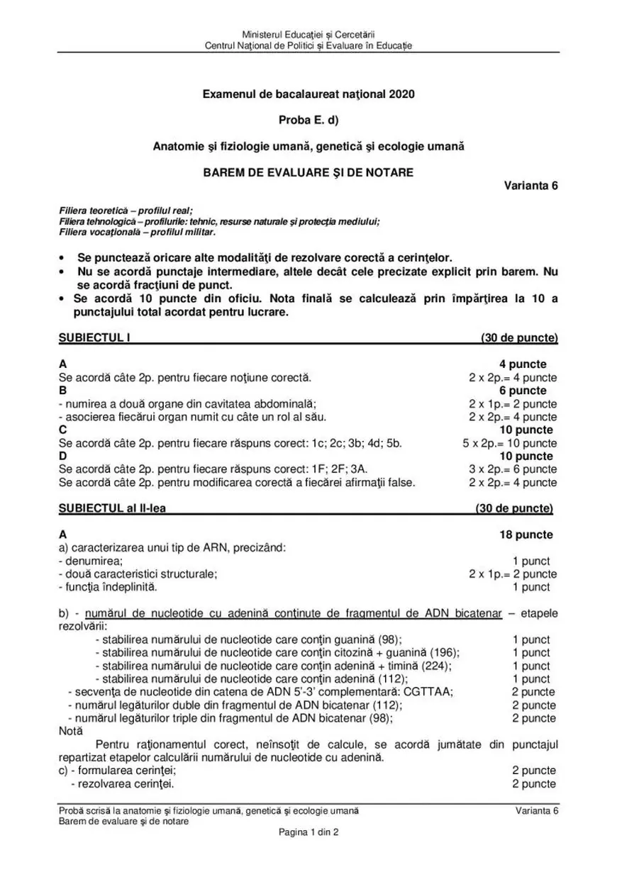 Subiecte și barem BAC Anatomie 2020 - proba la alegere a profilului. Ce a picat anul acesta