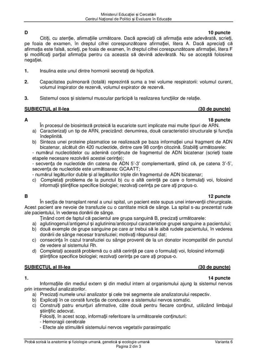 Subiecte și barem BAC Anatomie 2020 - proba la alegere a profilului. Ce a picat anul acesta