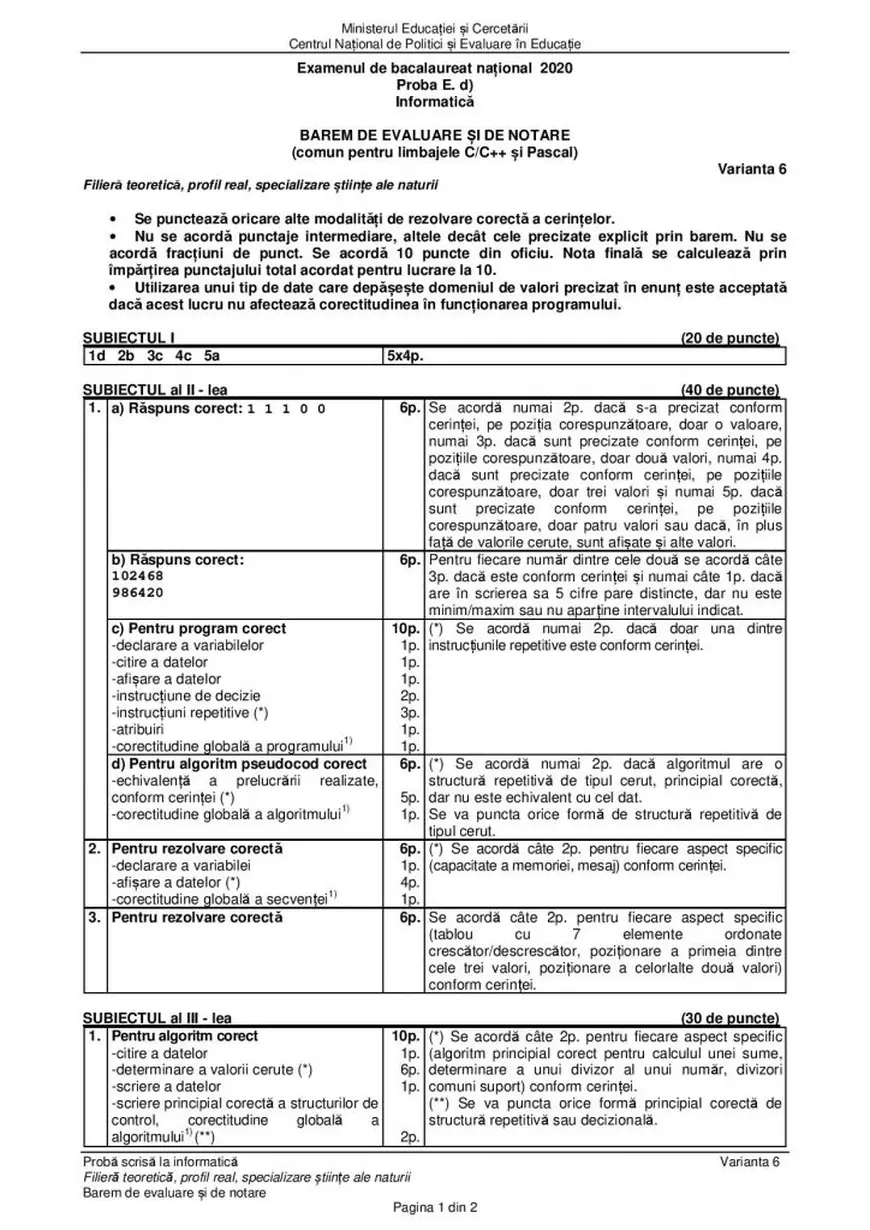 Subiecte și barem BAC Informatică 2020. Ce le-a picat elevilor de la mate-info