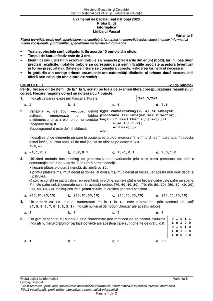 Subiecte și barem BAC Informatică 2020. Ce le-a picat elevilor de la mate-info