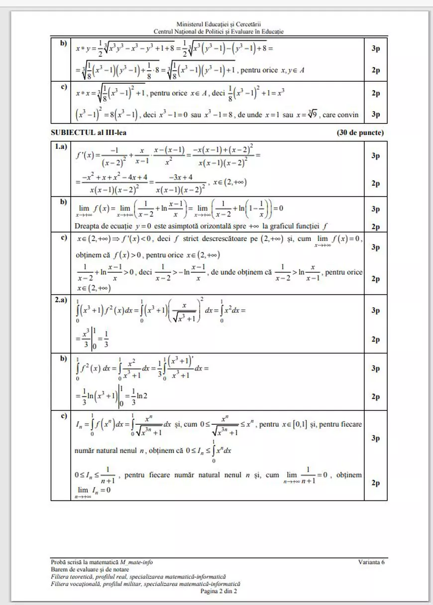 Barem subiecte BAC Matematica 2020. Care sunt rezolvările corecte ale exercițiilor de miercuri