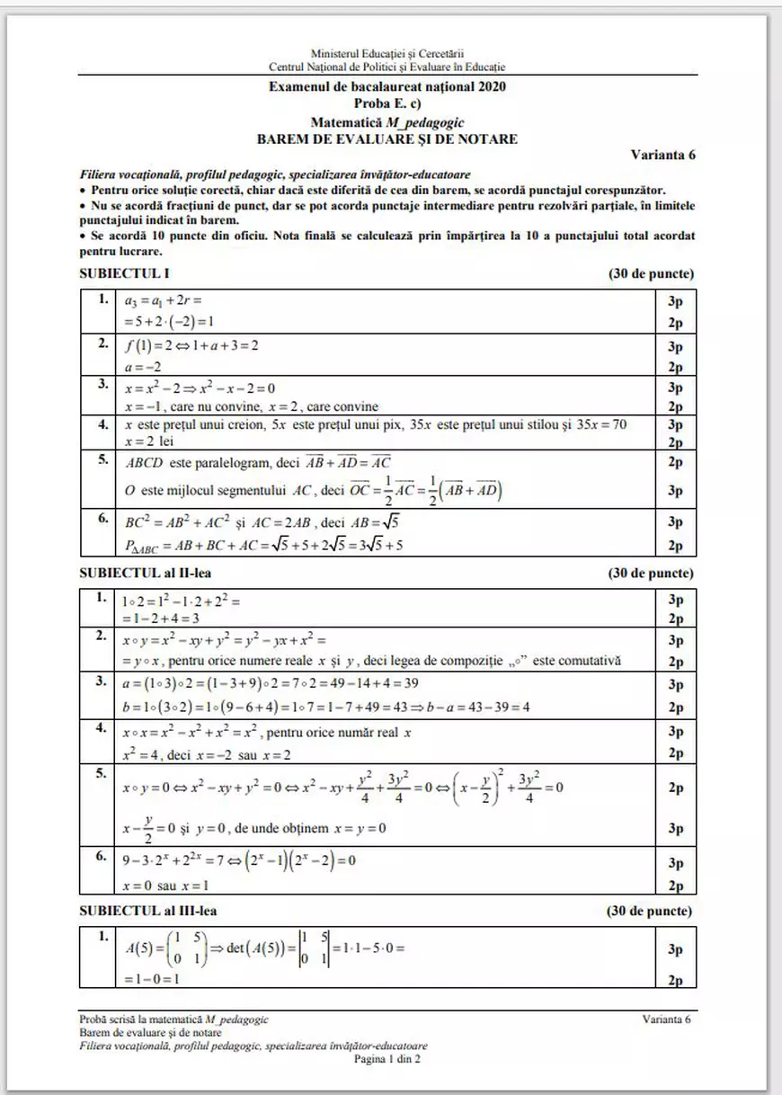 Barem subiecte BAC Matematica 2020. Care sunt rezolvările corecte ale exercițiilor de miercuri