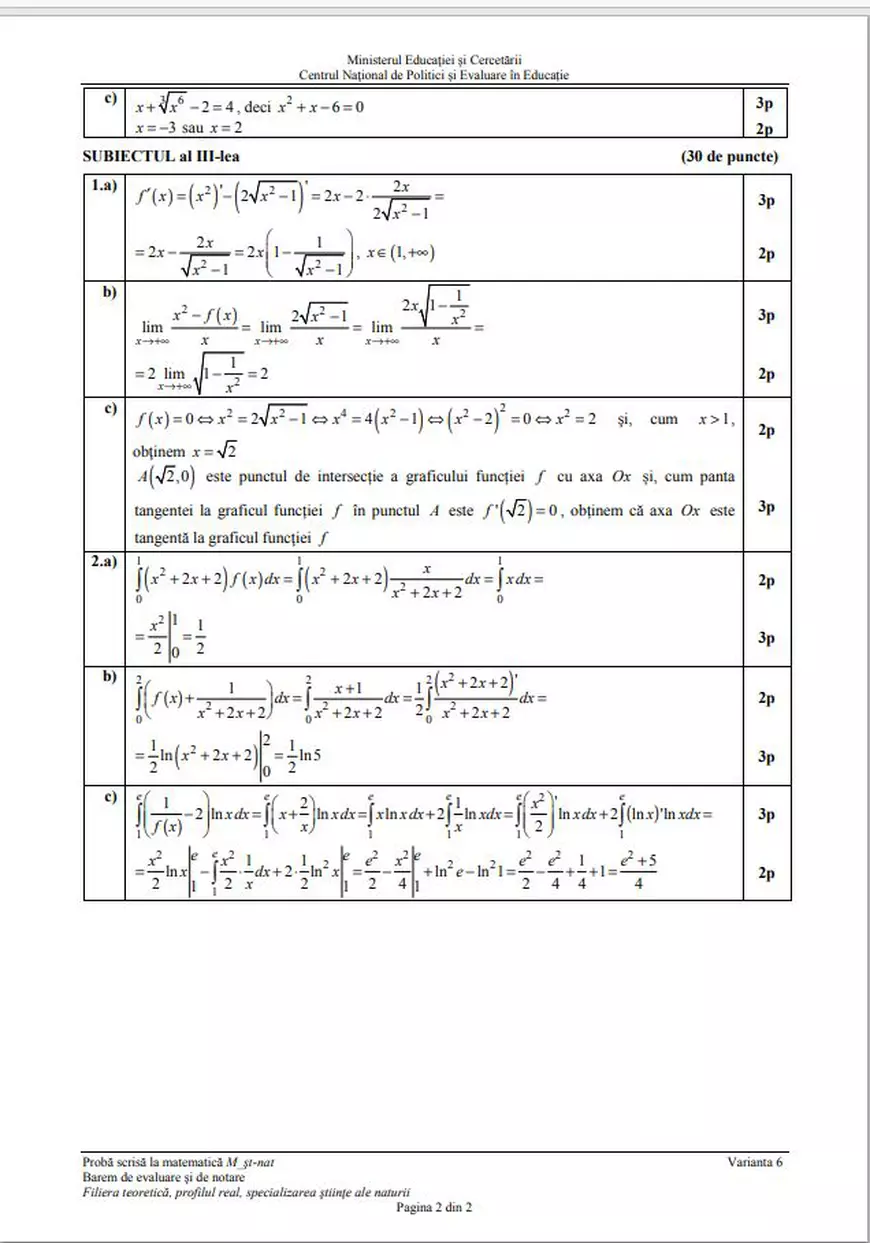 Barem subiecte BAC Matematica 2020. Care sunt rezolvările corecte ale exercițiilor de miercuri