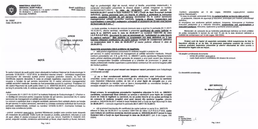 Șefa serviciului care asigură calitatea medicamentelor din România a prezentat nu o dată, ci de două ori un cazier curat, deși are în curs o condamnare cu suspendare pentru corupție!