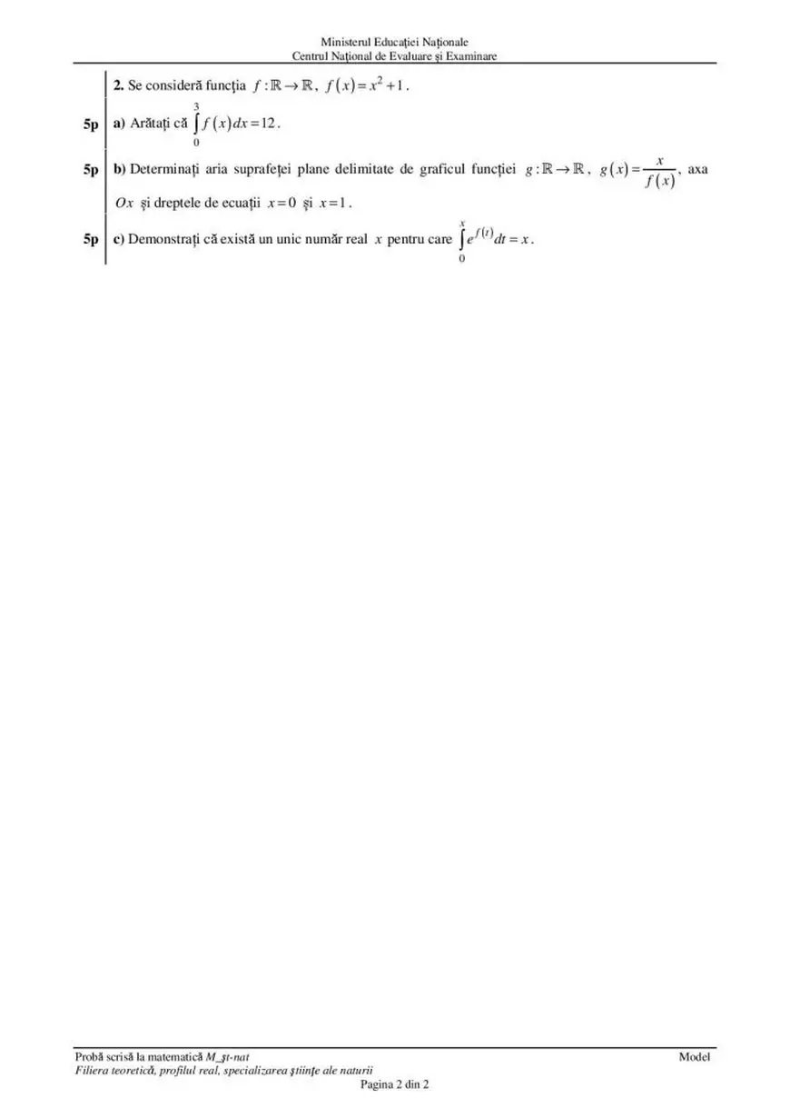 Model subiect BAC 2020 Matematica - stiinte ale naturii