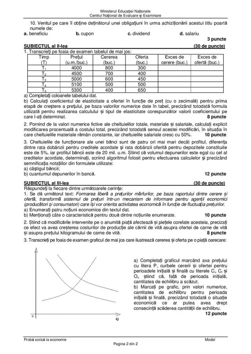 Model subiect Economie BAC 2020