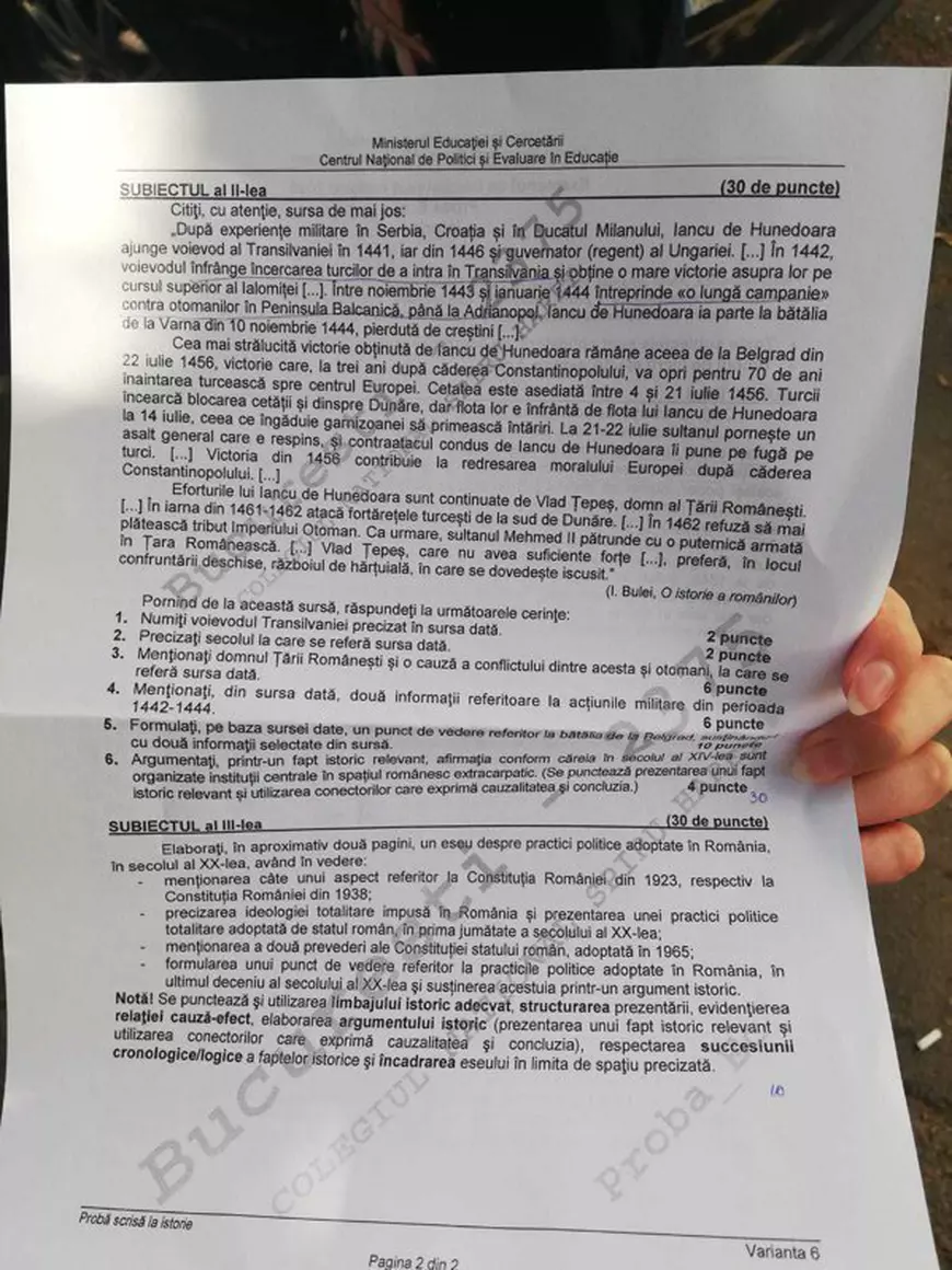 Bacalaureat 2020. Un subiect la Istorie, redactat cu greșeli gramaticale
