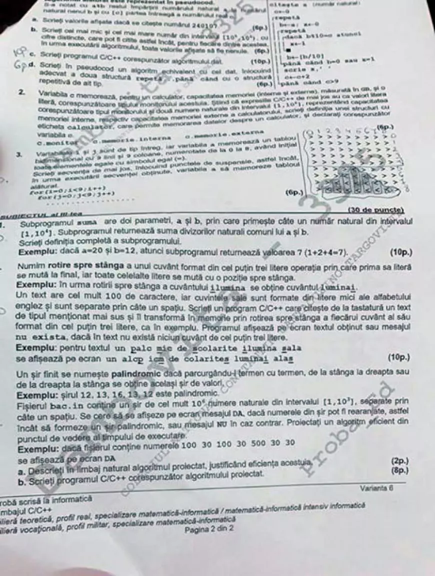 Subiecte BAC Informatică 2020