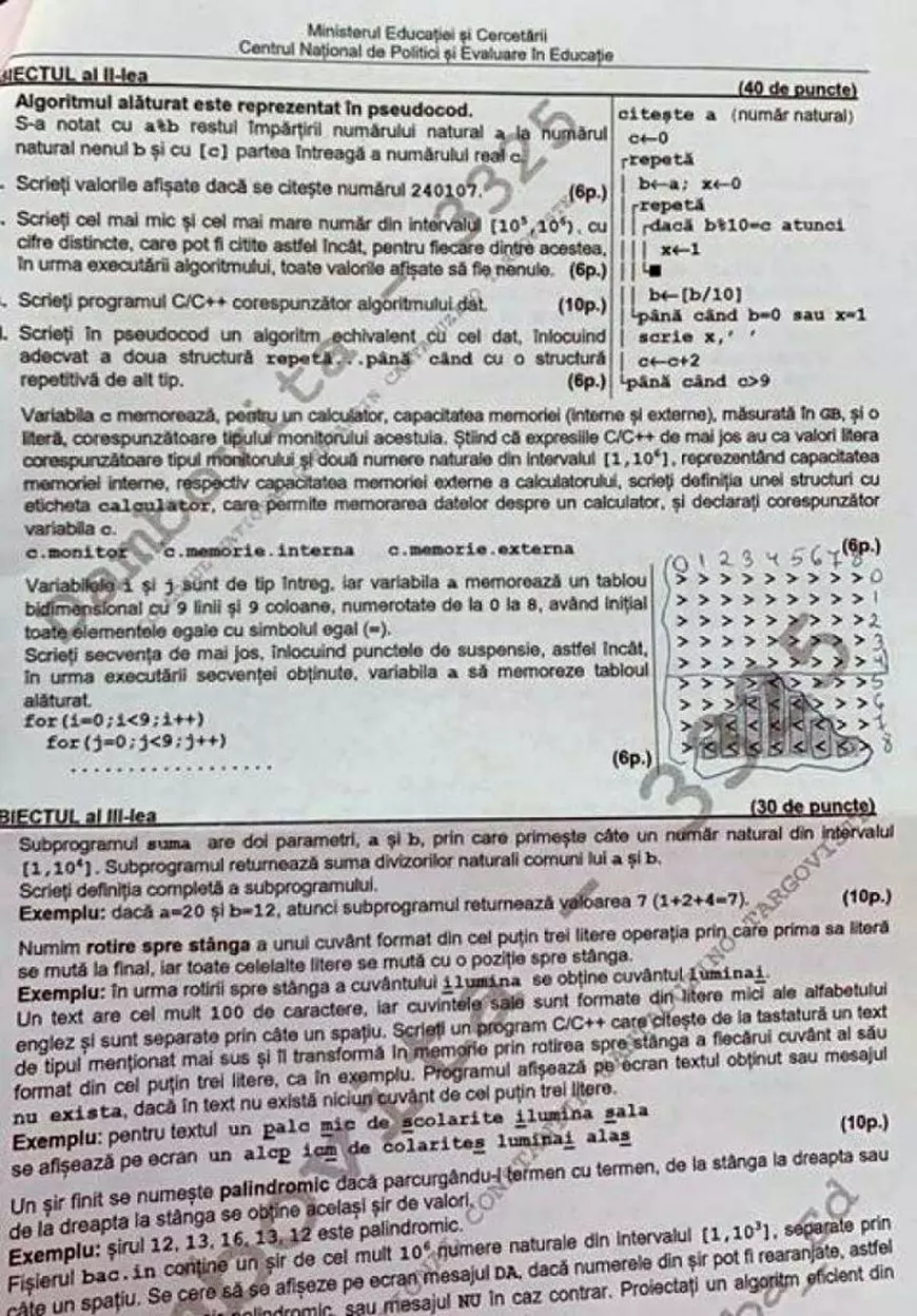 Subiecte BAC Informatică 2020