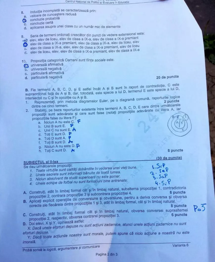 Subiecte și barem BAC Logică 2020 - Care sunt subiectele din acest an