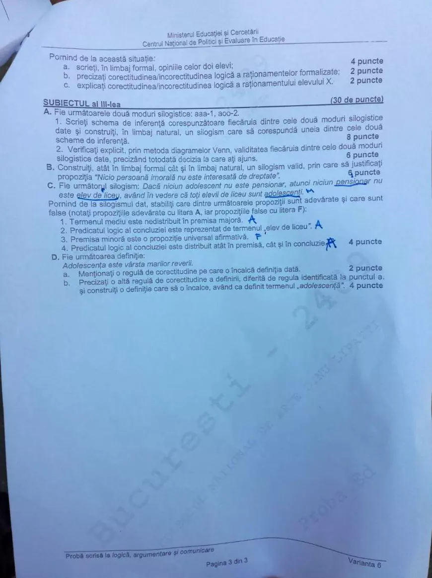 Subiecte și barem BAC Logică 2020 - Care sunt subiectele din acest an