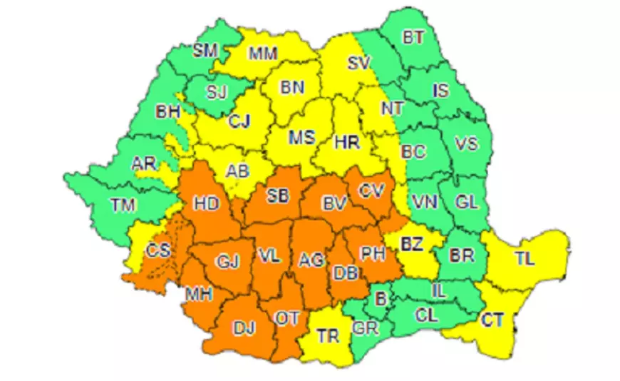 Avertizare meteo: Cod portocaliu de ploi torențiale și vijelii în 15 județe