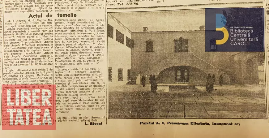 Cu sprijinul Bibliotecii Centrale Universitare, Libertatea le prezintă cititorilor materialele apărute în ziarul Dimineața, pe 21 decembrie 1937, după inaugurarea Palatului Elisabeta