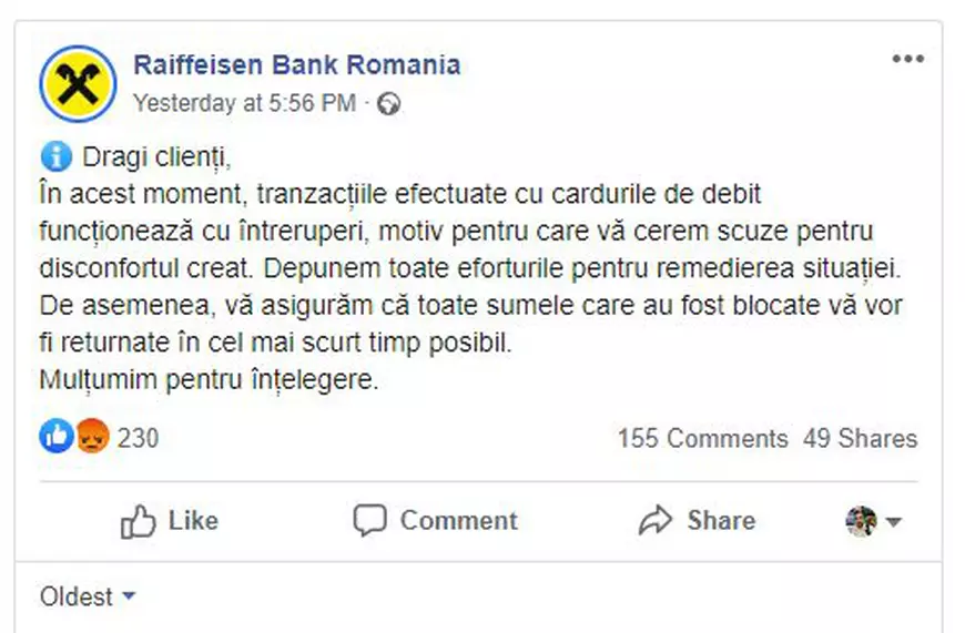Probleme cu cardurile Raiffeisen. Zeci de români acuză că banca le-a blocat banii, instituția spune ca sumele vor fi returnate