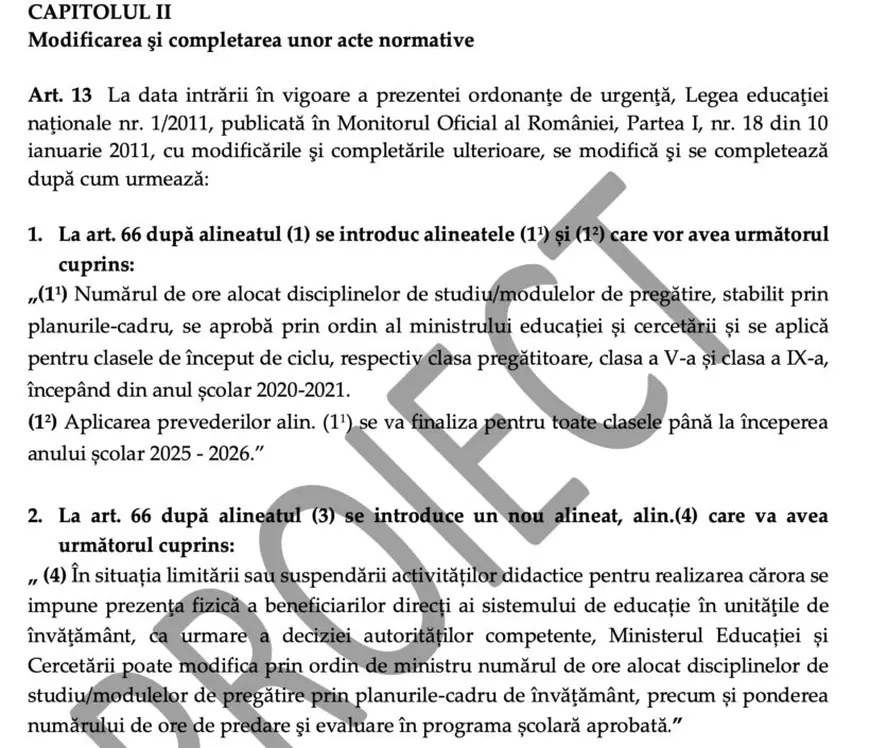 Proiect de OUG: Se modifică numărul de ore la clasa pregătitoare, clasa a V-a și clasa a IX-a