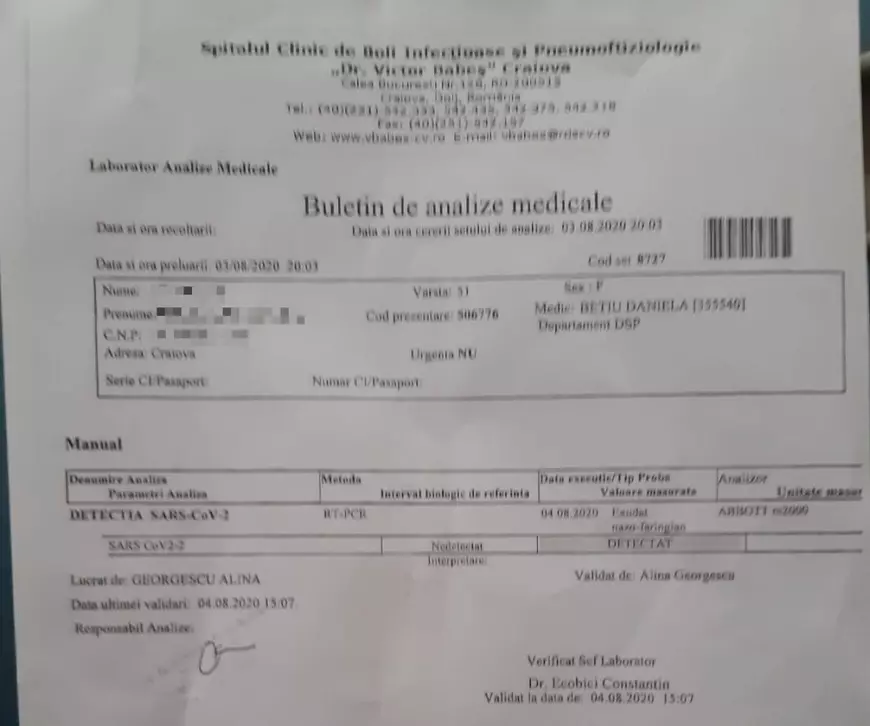 Straniul caz al femeii din Craiova ținută de 6 zile la morgă din cauza rezultatelor diferite la COVID-19: negativă în plămâni, pozitivă nazo-faringian!