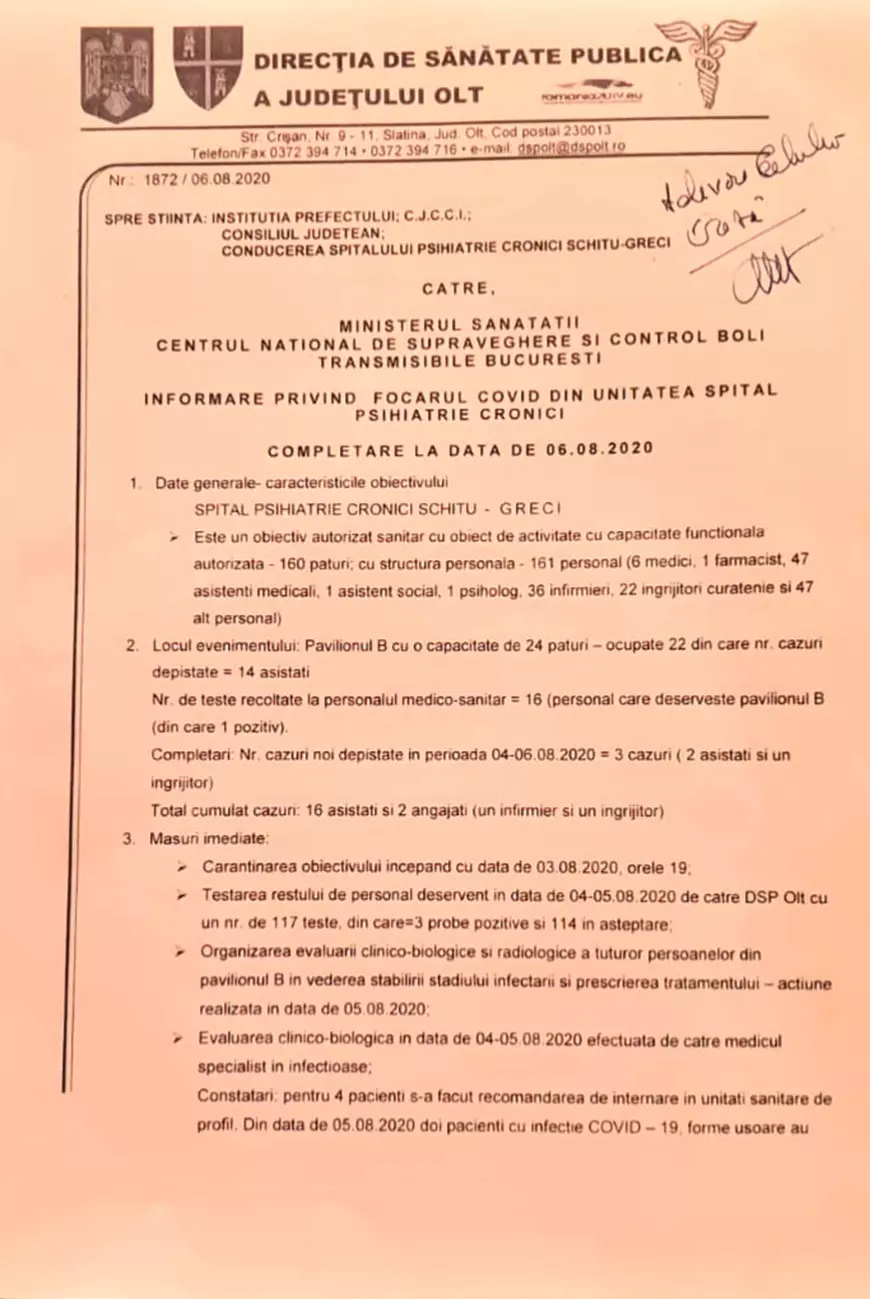 Scandal în cazul focarului de la Spitalul de Psihiatrie Schitu. Familiile acuză că nu își pot lua rudele neinfectate acasă: „Pacienții stau afară ca sardinele și joacă table”