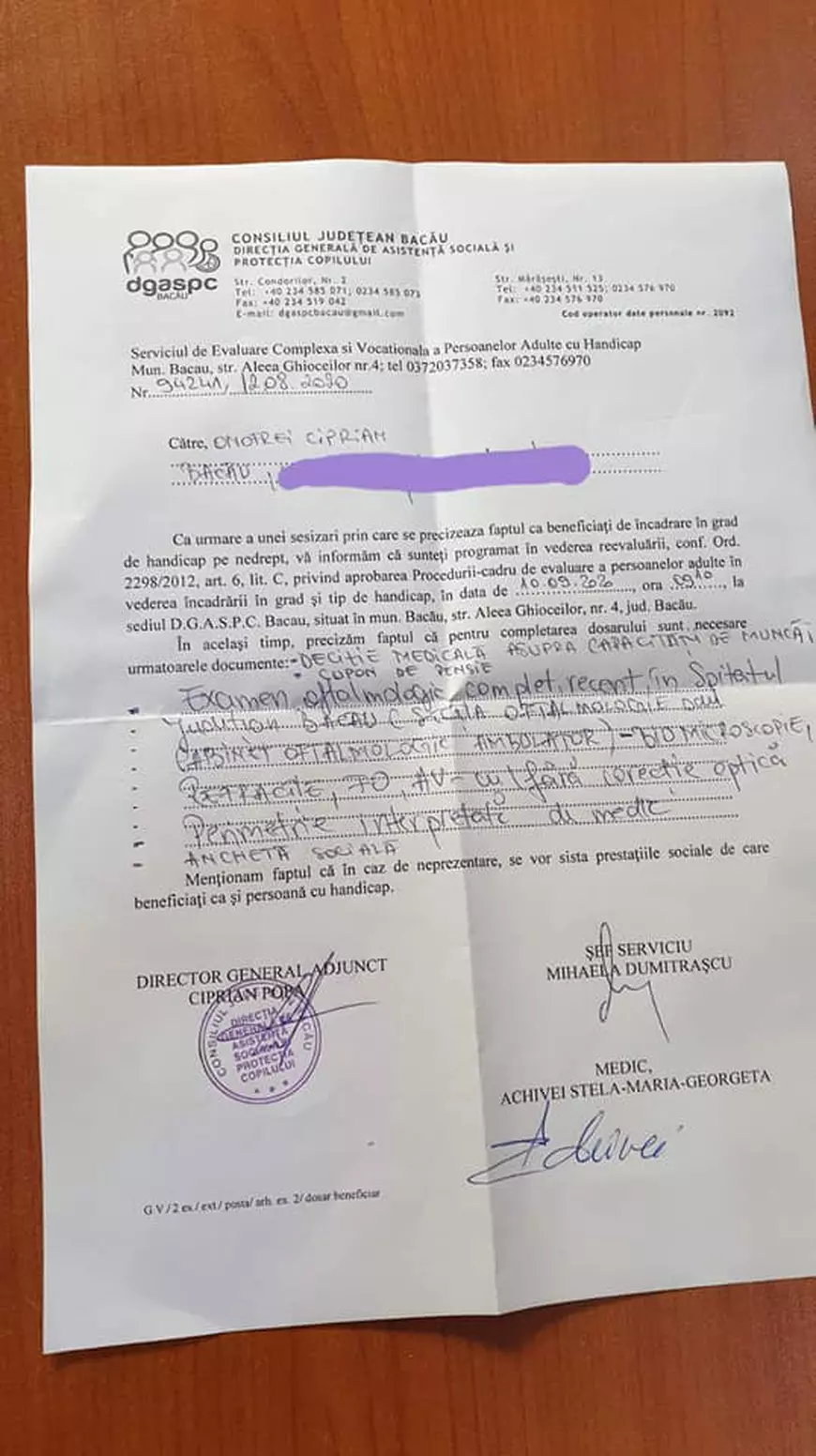 Un bărbat orb din Bacău, considerat suspect că vede, trebuie să treacă din nou prin comisii. Șefa DGASPC: ”Domnul utilizează și permis de conducere auto”