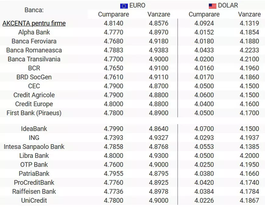 Curs BNR, 10 august 2020. Leul se întăreşte uşor în raport cu moneda europeană