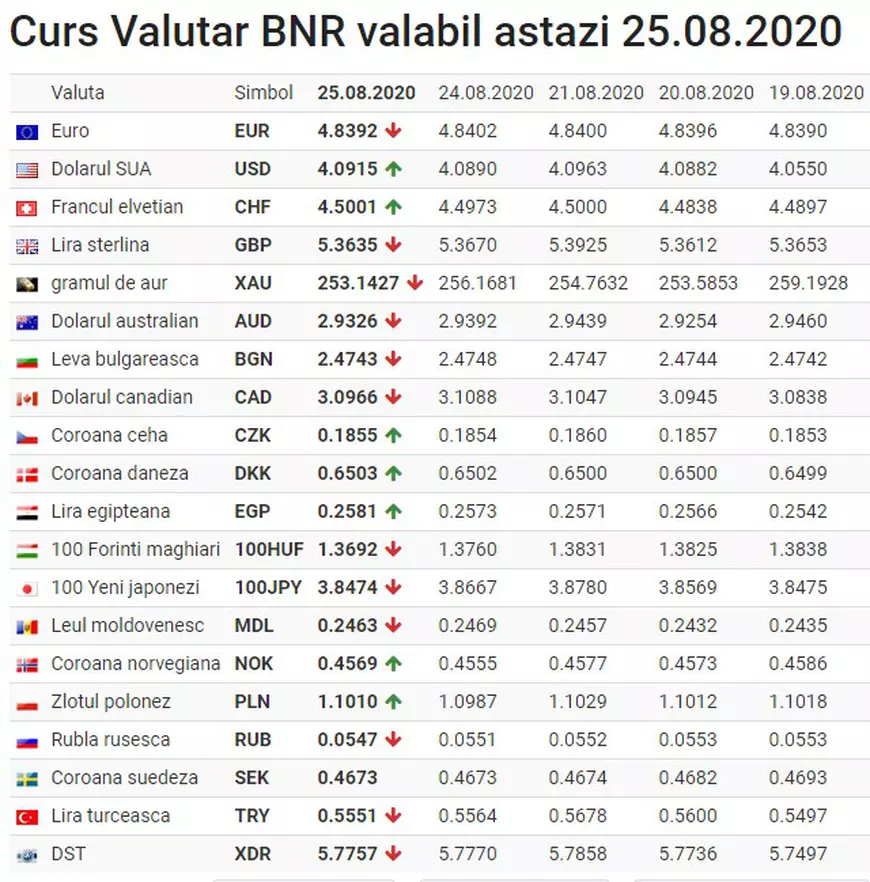 Curs valutar 25 august. Leul s-a apreciat în raport cu euro, dar a pierdut teren în fața dolarului american